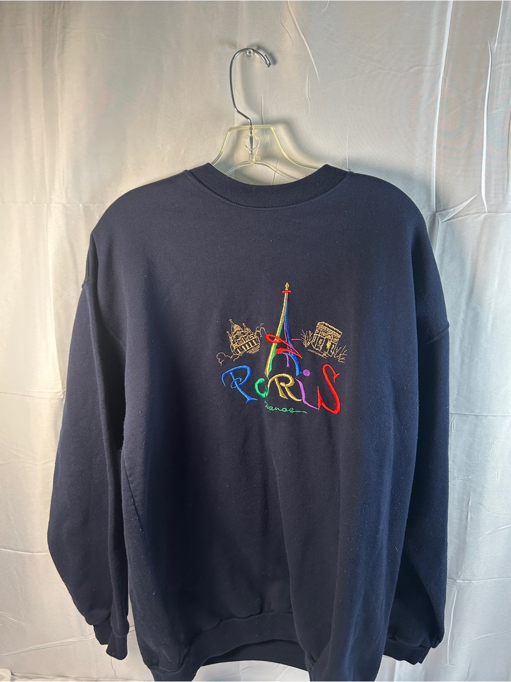 Women’s Navy Paris Embroidered Crewneck Sweater